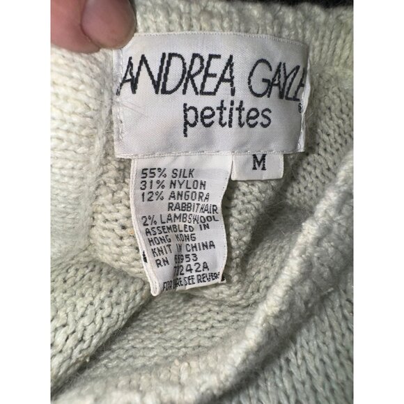 Vintage 80s Andrea Gayle M Light Blue Silk Sweater Floral Embroidery Openwork - Picture 5 of 9